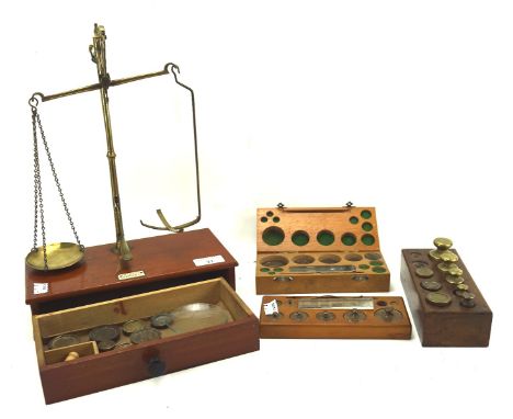 A vintage set of Sanger scales with related weights, together with a selection of cased weights