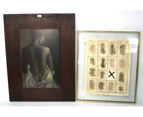 Two contemporary prints, one depicting a nude woman in black and white, 40cm x 60cm, framed, the other a signed print of a ge