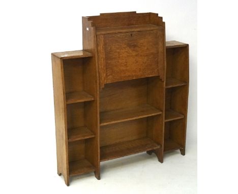 An Art deco desk shelf unit, comprising of multiple compartments, the top opening to reveal a writing slope and letter racks,