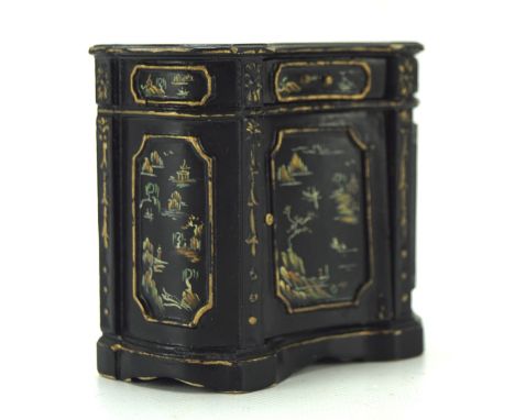 A vintage dolls house credenza, adorned with chinoiserie decoration, 7.5cm high
