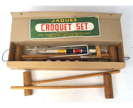 A vintage Jacques croquet set, manufactured by John Jacques and sons ltd, Thornton Heath, Surrey, in original box