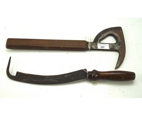A vintage 1930's Aircraft or Firemans ratchet, with wooden handle, together with a Turnip topper and turner