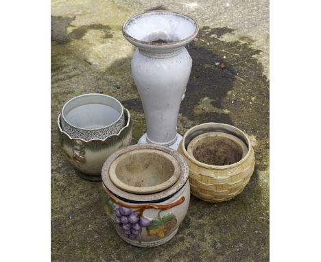 A selection of vintage ceramic pots, of varying sizes, together with a jardiniere stand