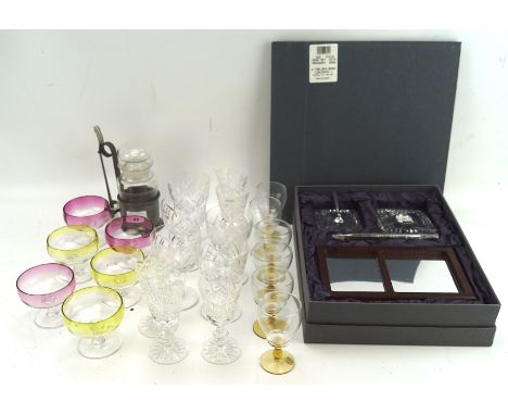 A collection of vintage glassware, to include Edinburgh crystal aperatif glasses, Waterford crystal desk set including clock 