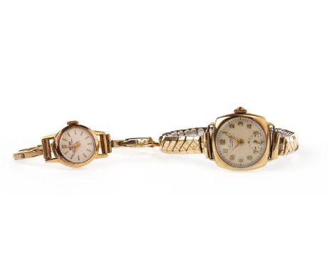 TWO LADY'S MANUAL WIND WRIST WATCHES, both mid twentieth century, comprising a cushion cased Everite example, the round dial 