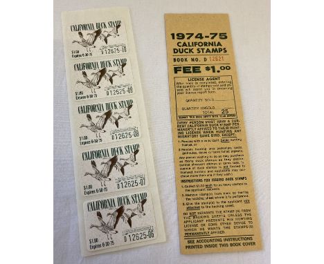 5  x 1974-5 California Duck license Stamps complete with original instruction leaflet.  