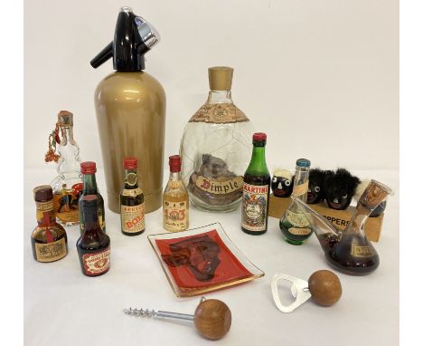 A small collection of vintage breweriana. To include vintage miniatures, a Boc soda syphon and a Dimple scotch whiskey bottle