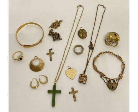 A collection of vintage and modern gold tone jewellery. To include rolled gold cross pendant. Together with a 15ct filled gol