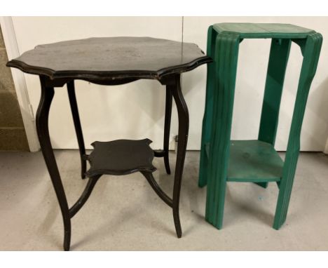 An Art Deco style wooden plant stand together with a Edwardian occasional table with under shelf.  Plant stand approx. 78cm t