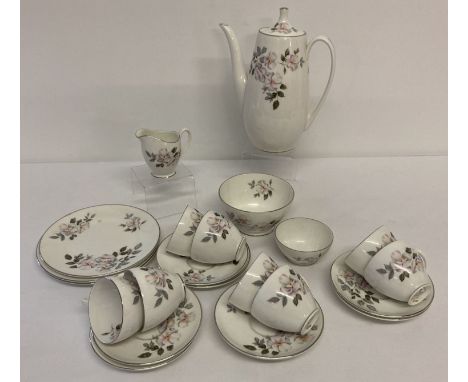 A vintage ceramic part coffee set by Royal Adderley in Silver Rose pattern. Comprising: Coffee pot, cream jug, 2 sugar bowls,