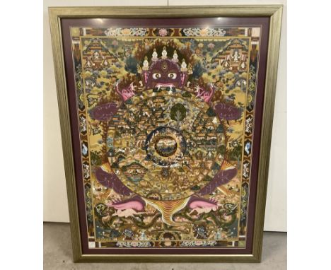 A very large modern gilt framed Oriental print.  Approx. 117cm x 89.5cm.