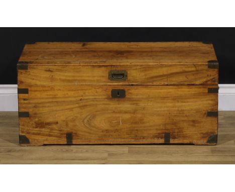 A brass mounted camphor campaign trunk or sailor’s sea chest, 34cm high, 80cm wide, 38cm deep 