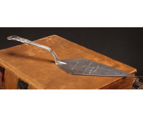 A George IV silver Coburg pattern trowel shaped fish slice, the Hulme at Laying the First Stone of a District Church at Graze