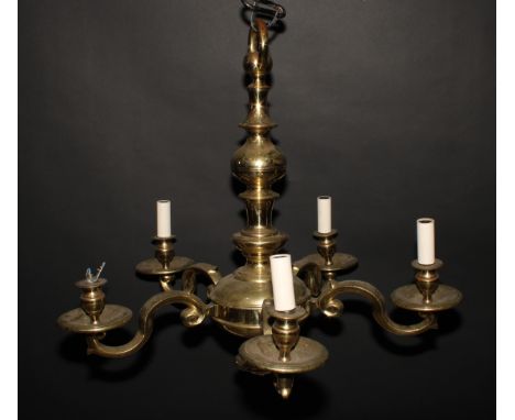 A William &amp; Mary style brass five-light electrolier, 58cm high, 64cm wide 