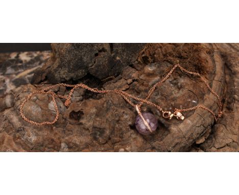 A Fabergé 18k rose gold Blue John and diamond egg charm pendant, round brilliant cut central girdle of diamonds, total diamon