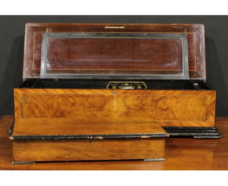 A substantial Swiss rosewood banded walnut music box, by Nicole Fréres, 44cm cylinder playing on a three-piece comb with zith