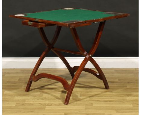 A late Victorian/Edwardian mahogany campaign games table, by John Bagshaw &amp; Sons Limited, Liverpool, the folding top encl