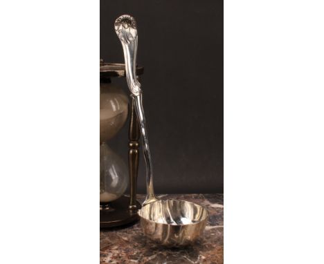 An 18th century German Rococo silver soup ladle, fluted bowl, 33.5cm long, Darmstadt, c.1750, 264g 