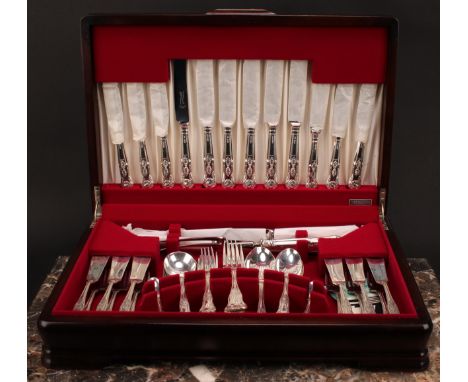 An Elizabeth II silver Kings pattern canteen of flatware, for six, comprising soup spoons, table knives and forks, dessert kn