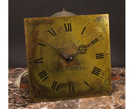 A George III longcase clock movement, 28cm square brass dial inscribed James Kirby, St Neots, thirty hour mechanism striking 