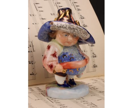 A Royal Crown Derby Mansion House dwarf, standing, wearing a broad brimmed Imari solid gold band hat, inscribed Auction of El