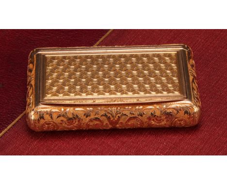 A 19th century French gold rectangular snuff box, by Louis François Tronquoy (fl. 1827-71), the press closing cover decorated