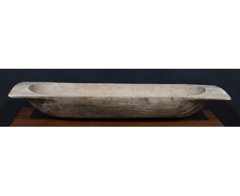 A European wooden trencher style dough bowl or trough, 16cm high, 112cm long, 35cm wide 