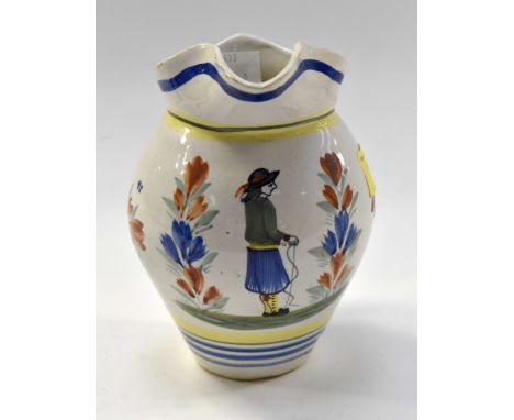 A Henriot Quimper pitcher/jug in bright enamels 16.5 cm high 