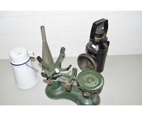 VINTAGE BOOTS SCALE, RAILWAY LAMP AND OTHER ITEMS