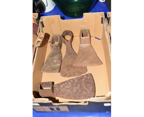 BOX CONTAINING A QUANTITY OF AXE HEADS