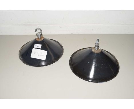 PAIR OF VINTAGE ENAMEL INDUSTRIAL STYLE CEILING LIGHTS