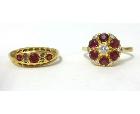 18ct ruby and diamond cluster ring also an 22ct ruby and diamond ring