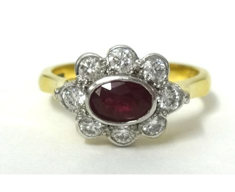 18ct ruby and diamond cluster ring, finger size N
