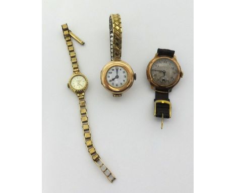 Excalibur, ladies 9ct gold Inca block traditional wristwatch (13.4gms), another 1940's 9ct gold cased watch (15 jewels) and a