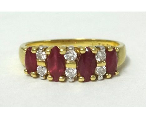18K ruby style and diamond ring, finger size P