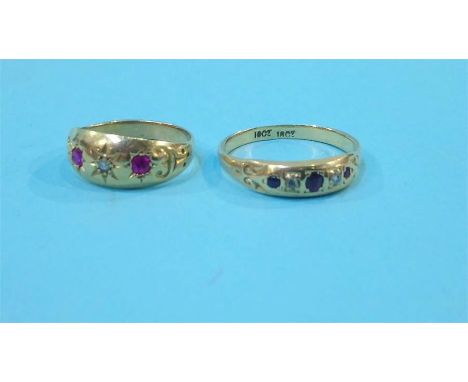 Two 18ct gold ruby and diamond rings