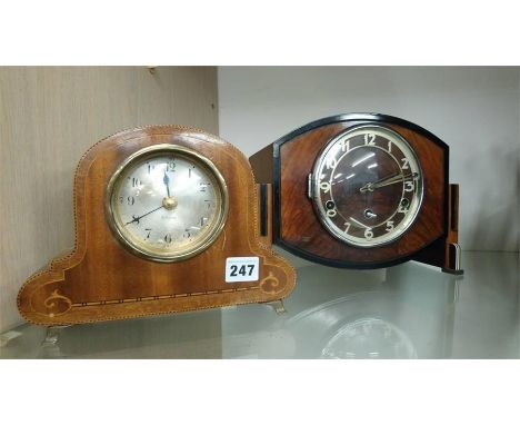 Art Deco walnut mantle clock and one other