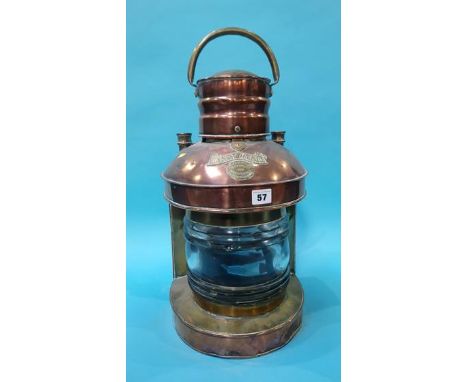 A brass and copper ships masthead lamp