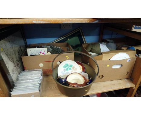 Shelf of assorted including jam pan etc.