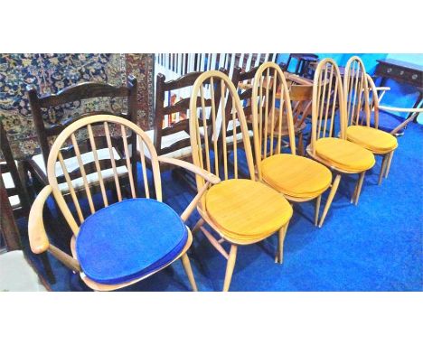 A set of six Ercol hoop back chairs