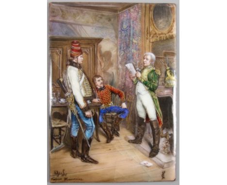 Miniatur "Treffen der Offiziere" nach Jean-Louis-Ernest Meissonier (1815-1891), 19. Jh., Limoges, Emaille/Kupfer, Details in 