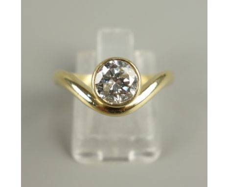 Solitärring, ca.0,98ct, 750er Gold, getöntes Weiß, Si-P1 (laut Diamantgutachter), Krappenfassung, U.57Solitaire ring, approx.