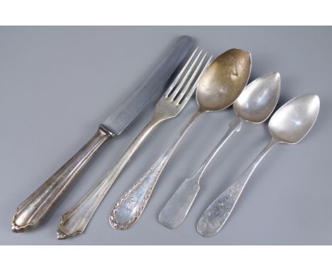 5 div. Besteckteile, Silber, u.a. Gabel, BSF Modell Friederike, tlw. stark gebraucht, Gew. o.Messer 99g5 various cutlery piec