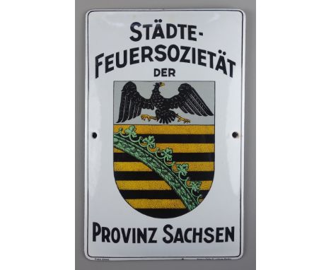 Emailleschild "Städte-Feuersozietät der Provinz Sachsen", Boos & Hahn, Ortenberg / Baden, Pyro-Email, gewölbt, abgerundete Ec
