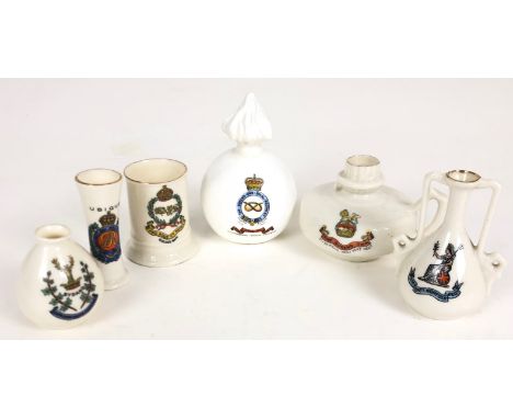 6 Regimental Crested China Items. Staffordshire Yeomanry Flaming Grenade ... 3rd Bn Royal West Kent Regiment Candle holder ..