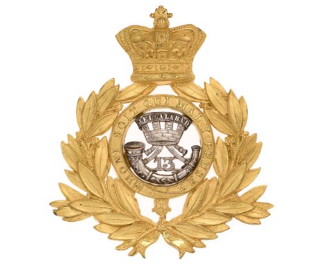 13th (1st Somersetshire) Regiment of Foot Victorian Officer shako plate badge c. 1869-78. Fine scarce die-stamped rich gilt c