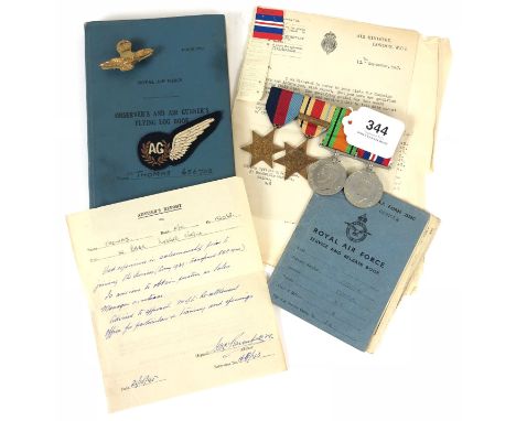 WW2 RAF North Africa Campaign Air Gunner's Medals &amp; Logbook. Recording the RAF career of flying Officer N.S. Thomas who f