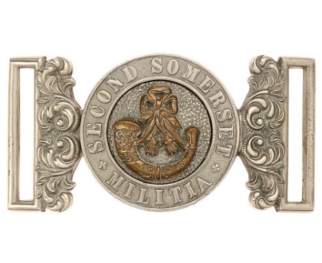 Second Somerset Militia Victorian Officer pre 1881 waist belt clasp. Good scarce silvered interlocking example with matching 