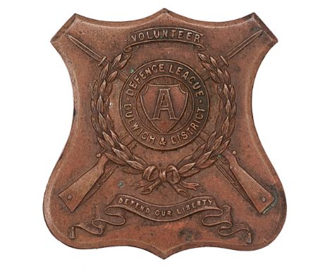 Dulwich and District Defence League WWI VTC cap badge. Good scarce die-pressed shield bearing crossed rifles, laurel sprays, 