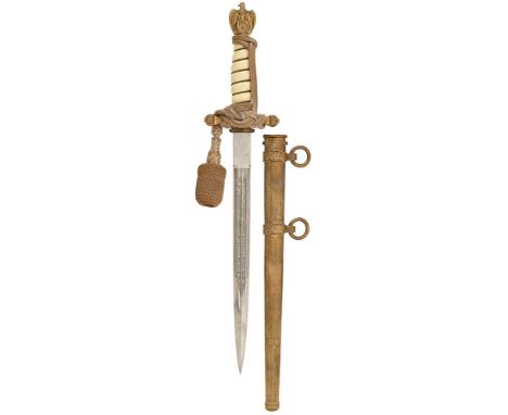 German Third Reich WW2 Kriegsmarine Naval Officer Dagger with knot by Eickhorn, Solingen Good scarce example, the fullered pl